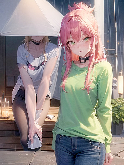 Freckled Beauty Wears Oversized Green Hoodie for Steamy Hentai AI Image