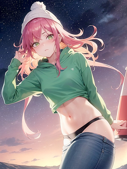 Freckled Beauty in Oversized Green Hoodie Seduces in Steamy Hentai AI Image