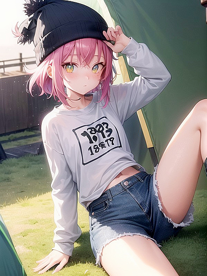 Freckled Girl 18+ in Oversized Hoodie and Green Outfit Seduces in Hentai AI Image