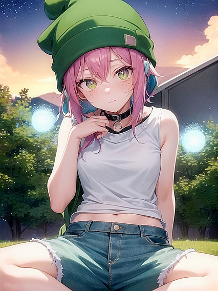 Freckled Girl 18+ in Extra Large Hoodie and Green Clothes for Steamy Hentai AI Image