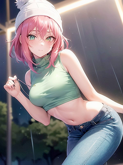 Freckled Girl 18+ in Green Clothing and XL Hoodie Gets Wild in Hentai AI Image