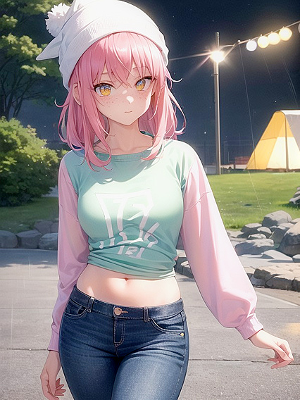 Freckled Girl 18+ in Green Clothing Wears Extra Large Hoodie for Steamy Hentai AI Image