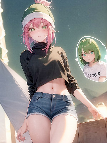 Freckled Goddess in Green Clothes and Extra Large Hoodie Hentai Fantasy
