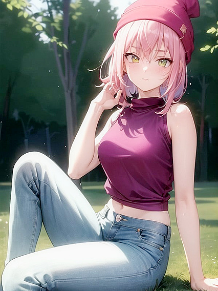 Freckled Cutie in Extra Large Hoodie and Green Outfit Seduces in Hentai AI Image