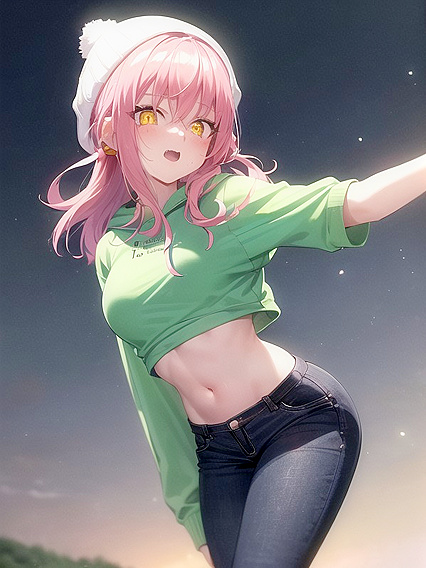 Freckled Girl 18+ in Green Clothing and Extra Large Hoodie Enjoying hentai Pleasures