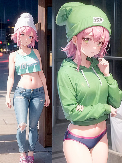 Freckled Beauty Wears Oversized Green Hoodie for Steamy Hentai AI Image