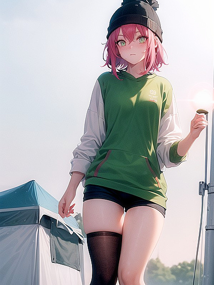 Freckled Beauty in Green Clothes and Oversized Hoodie for Steamy Hentai AI Image