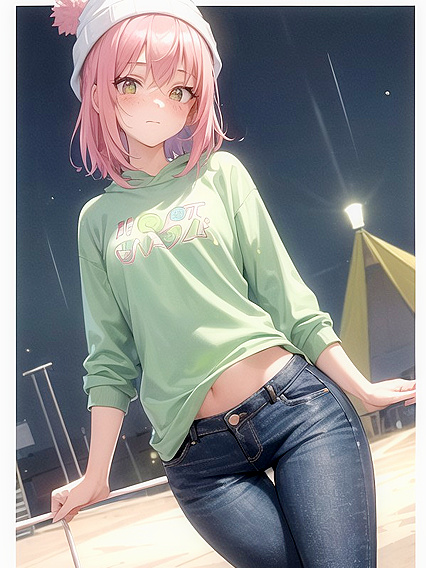 Freckled Girl 18+ in Green Clothes Wears Oversized Hoodie for Steamy Hentai AI Image