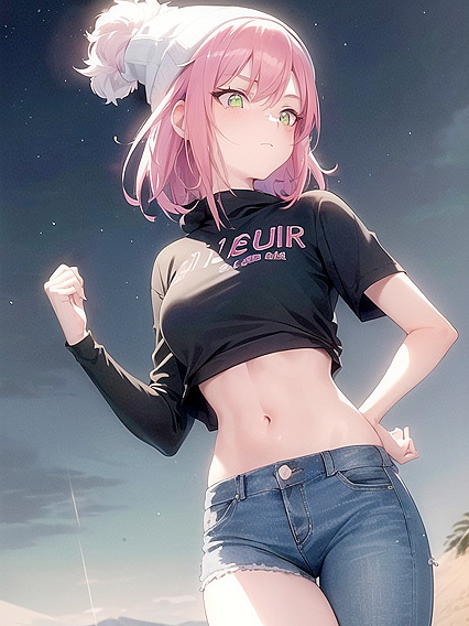 Freckled Cutie in Extra Large Hoodie and Green Outfit Seduces in Hentai AI Image
