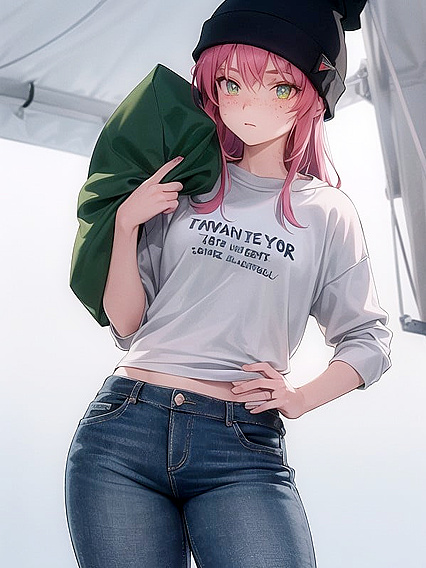 Freckled Babe in Extra Large Hoodie and Green Outfit Seduces in Hentai AI Image