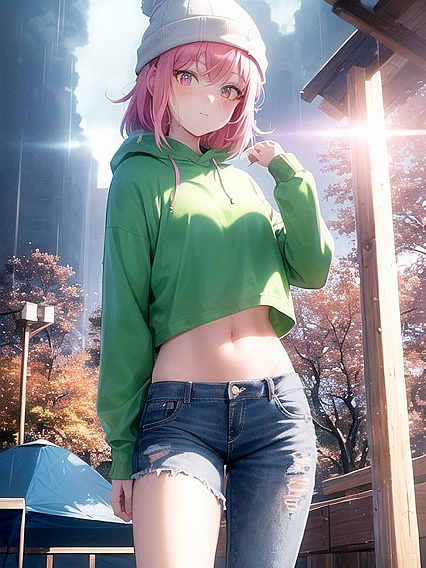 Freckled Beauty in Green Hoodie Seduces in steamy Hentai AI Image