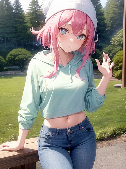 Freckled Girl 18+ in Green Clothing Wears Oversized Hoodie for Steamy Hentai AI Image