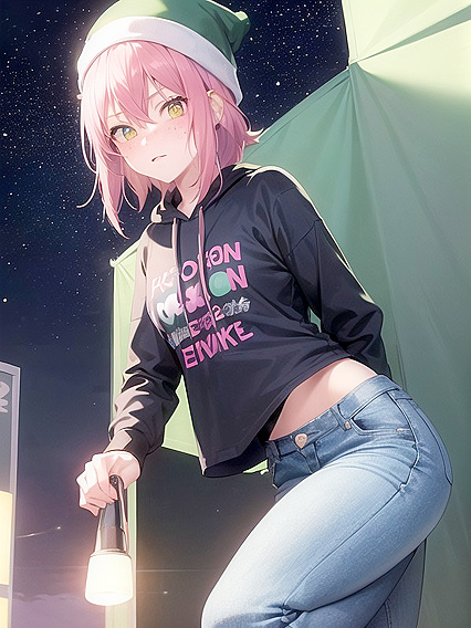 Freckled Beauty in Green Clothing and Extra Large Hoodie for Hot Hentai AI Image