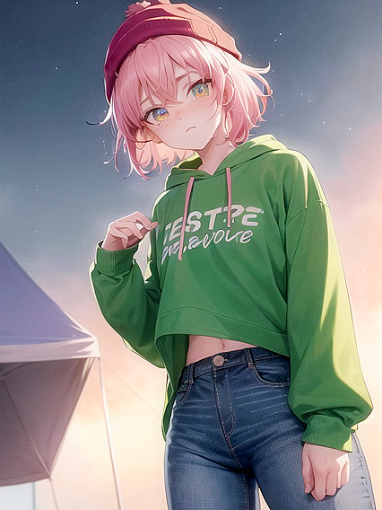 Freckled Beauty in Green Clothes and Oversized Hoodie for Steamy Hentai Pleasure
