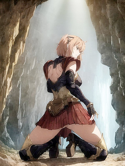 Showing Off Her Ass in Sexy Boots and Armor Gloves Hentai AI Image