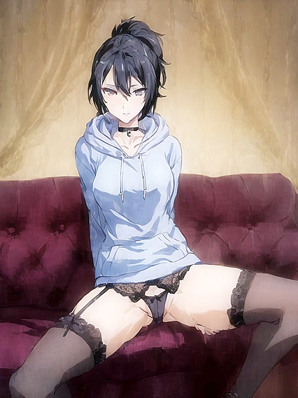 Spread-legged Seduction - Choked and Pleasured on the Couch Hentai Hentai AI Image