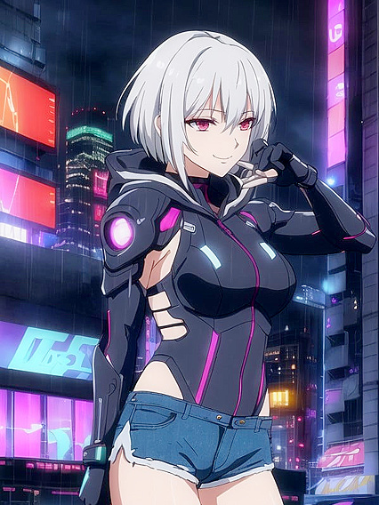 Cyberpunk City Siren Shows Off Her Busty Charms in Seductive Hentai AI Image