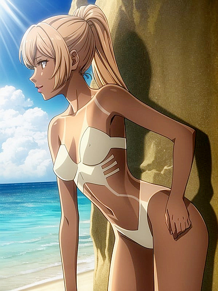 Naked at the Beach - Exploring Tan Lines in Steamy Hentai AI Image