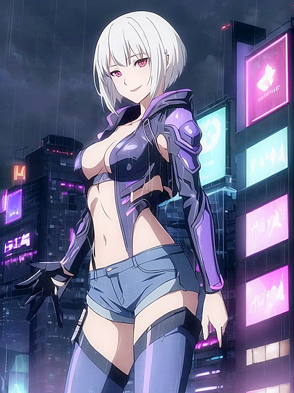 Exploring Cyberpunk City with Bobcut Chick in Hoodie for Steamy Hentai Fun