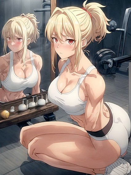 Massive Breasts and Light Brown Skin in Sporty Bra Hentai AI Image