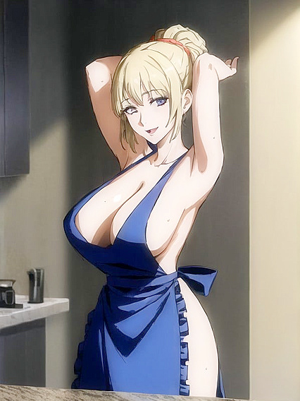 Naked With Arms Raised in the Kitchen for Steamy Hentai Pleasure