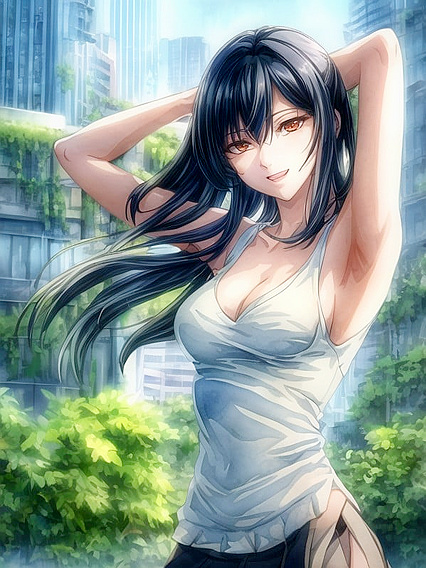 Pale-Skinned Beauty Raises Her Arms in Urban hentai Ecstasy