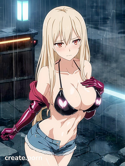 Sci-Fi Babe Shows Off Her Cleavage in Tight Jean Shorts Hentai AI Image