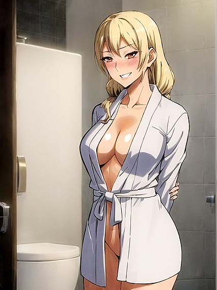 Unbuttoned Bathrobe Bathroom Fun in Seductive Hentai AI Image