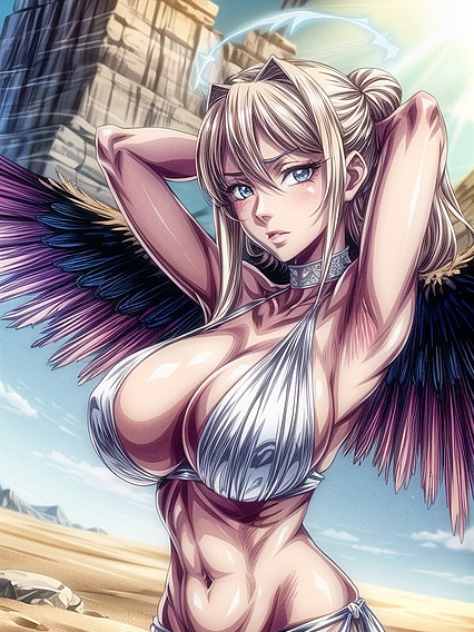 Blue-Skinned Beauty with Elegant Hair Bun Seduces in Detailed Hentai AI Image