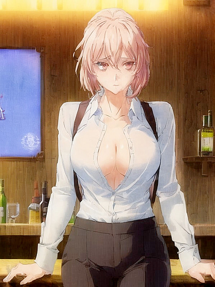 Office Chick with Ponytail and Big Boobs Seduces in Busty Hentai AI Image