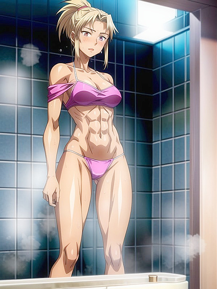 Muscular Blonde Takes a Steamy Shower in Erotic Hentai AI Image