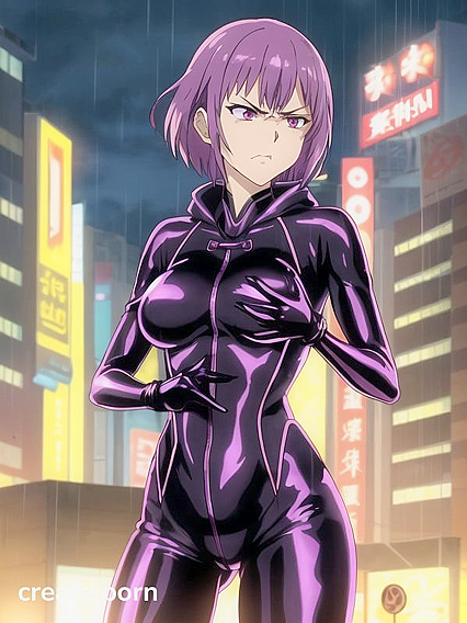 Exploring Cyberpunk City in a Shiny Bodysuit and Latex Gloves Hentai Adventures
