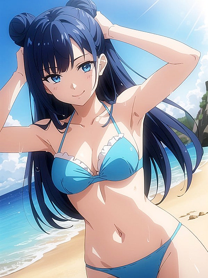 Happy Wet-Clothed Beauty with Perfect Hair Bun in Steamy Hentai AI Image