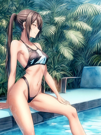 Tan Line Temptations - Poolside Swimsuit Seduction in hentai AI Porn