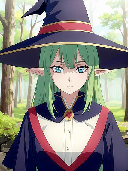 Seductive Witch with Pointy Elf Ears Teases in 18+ Hentai AI Image