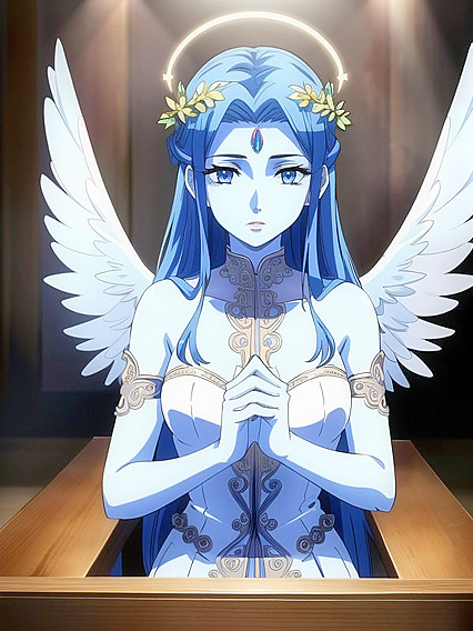 Angel with Blue Skin Wrapped in Sensual Wallpaper for Erotic Hentai Pleasure