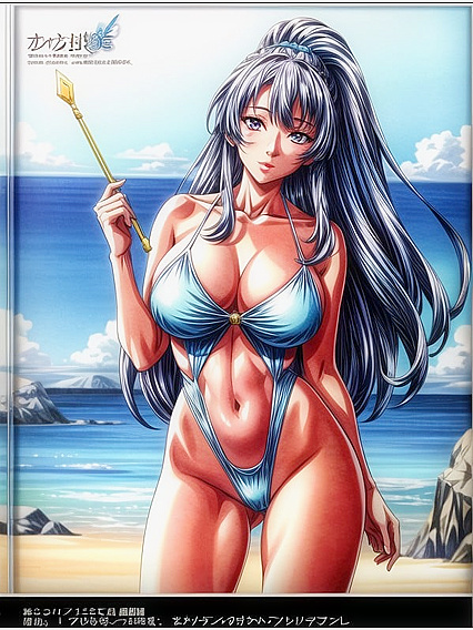 Fat Beauty in Bikini Enjoying Beach Fun and Horny Hentai AI Image
