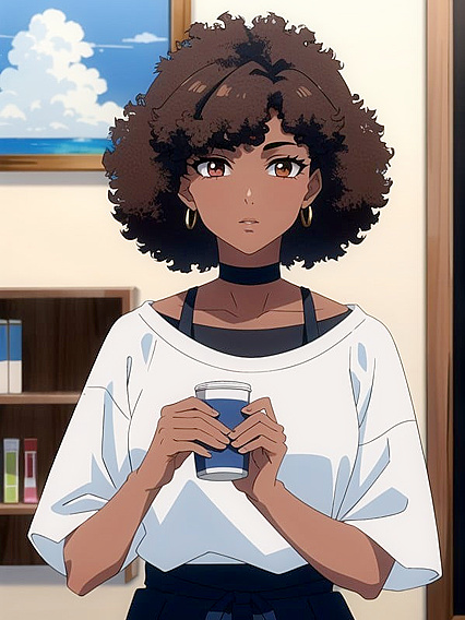 Dark Brown Beauty Takes Center Stage in Seductive Afro Hentai AI Image