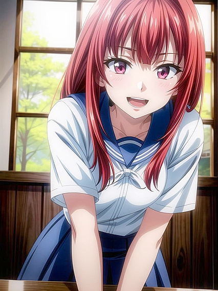 Cute Skinny Girl 18+ in School Uniform Tempts You in Hentai AI Image