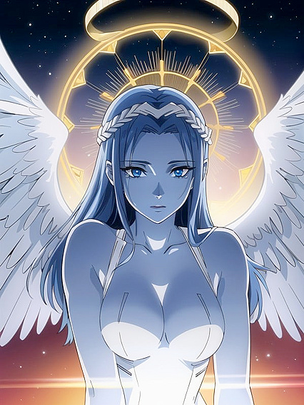 Angel with Blue Skin Wrapped in Seductive Wallpaper for Steamy Hentai AI Image