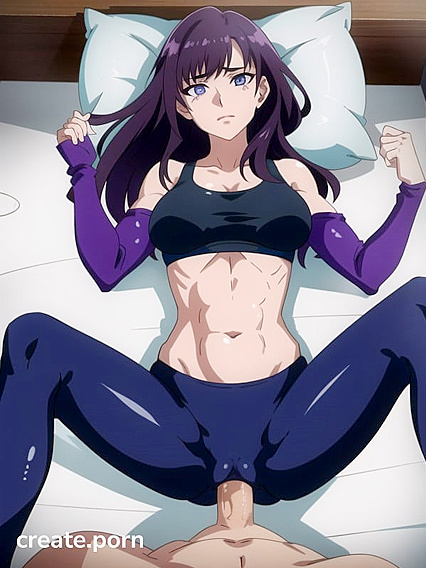 Dark-Skinned Beauty Reaches Ecstasy in Vibrant Purple Hentai AI Image