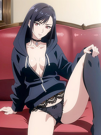 Black-Haired Beauty Spreads Her Legs in Seductive Underpants Hentai AI Image