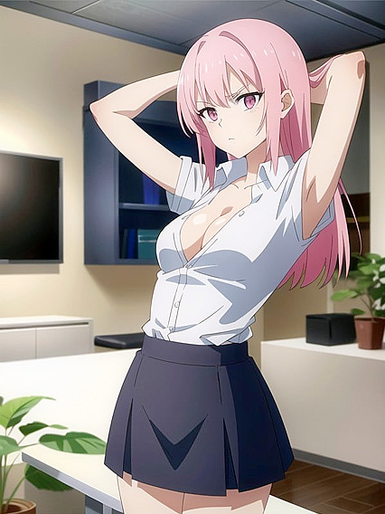 Office Shirt Seduction - Medium-Length Hentai AI Image Captured on Screen