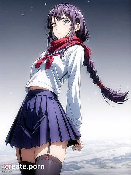 Busty Beauty Stands Seductively Wrapped in a Scarf for Hot Hentai AI Image