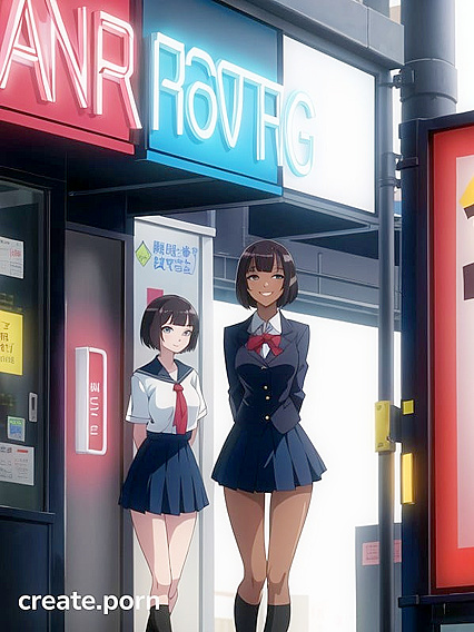 Black-Haired Student Seduces on the Street in Steamy School Hentai AI Image