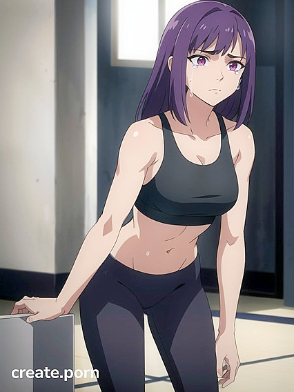 Dark-Skinned Beauty in Sport Bra Cries Out During Intense Hentai Pleasure