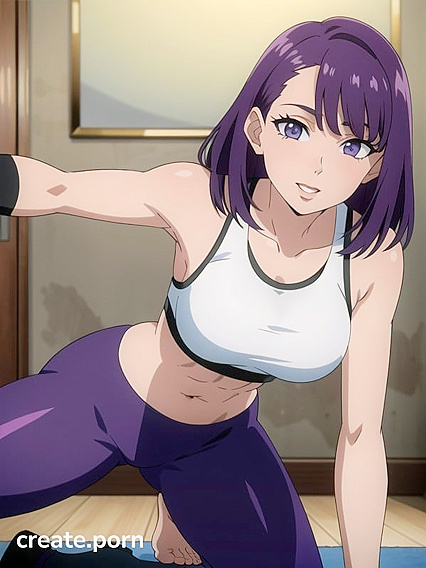 Sporty Chick in Purple Bra and Leggings Nails Intense Hentai AI Image