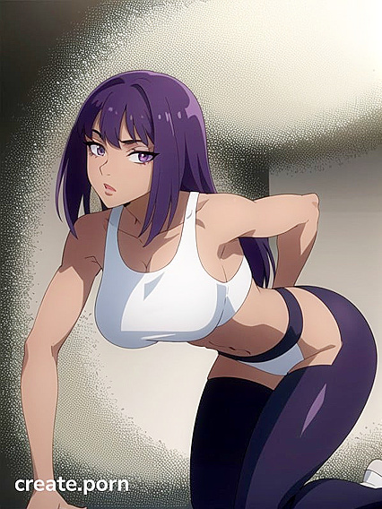 Sporty Chick with Purple Hair and Bangs Nails It in Hentai AI Image