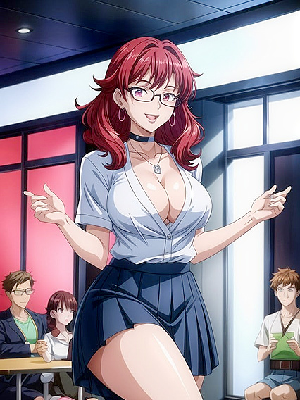 Happy Red-Haired Girl 18+ in Glasses Enjoying Ecstatic Hentai Pleasure