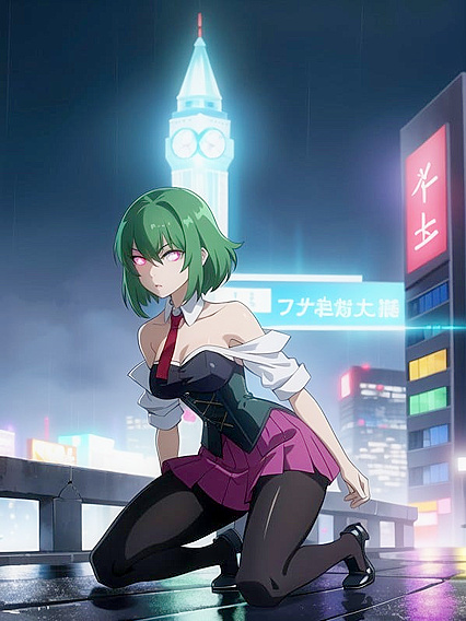 Glowing-Eyed Teen 18+ with Small Breasts in Seductive Hentai AI Image